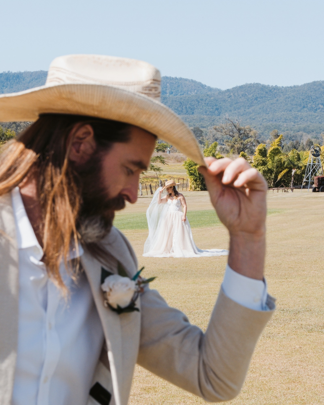 Bride and groom at a Yellowstone-inspired styled wedding shoot, Just As Planned Wedding Magazine Issue 010