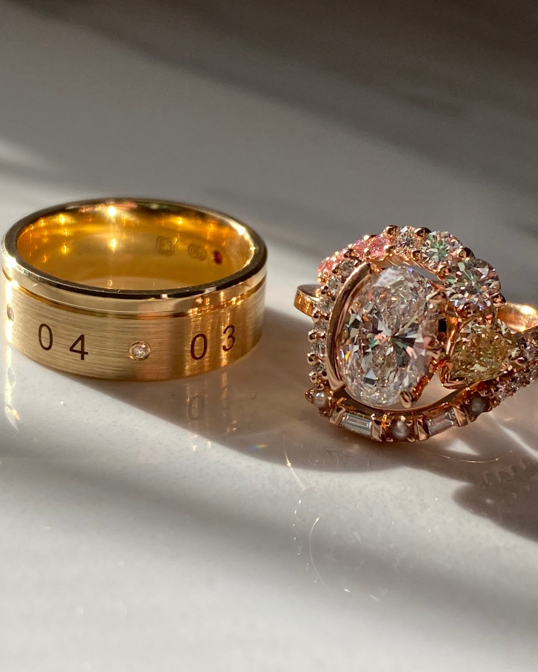 Engraved gold Memory Ring wedding band by Cassandra Mamone